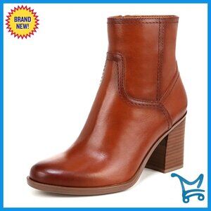Leather Ankle Booties with 3.25 Inch Block Heel, Side Zip Closure